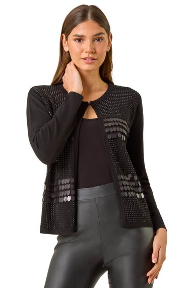 Roman Black Sequin Embellished Knit Cardigan