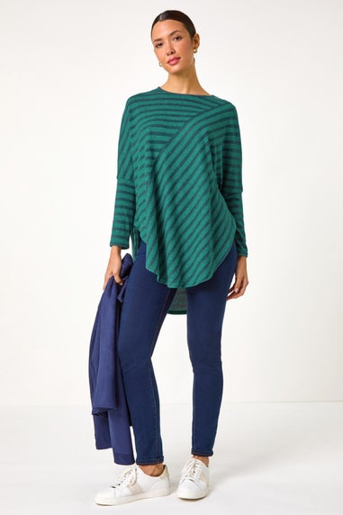 Roman Teal Contrast Stripe Stretch Jersey Top