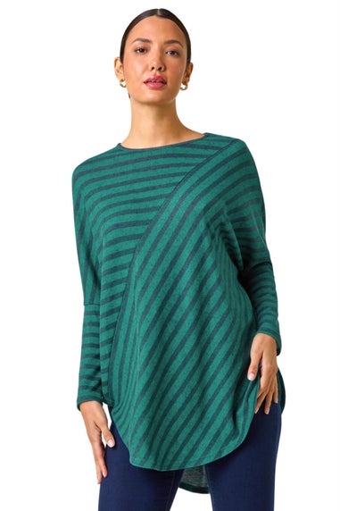 Roman Teal Contrast Stripe Stretch Jersey Top