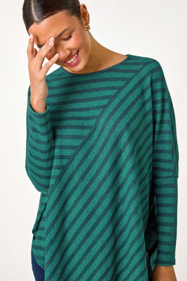 Roman Teal Contrast Stripe Stretch Jersey Top