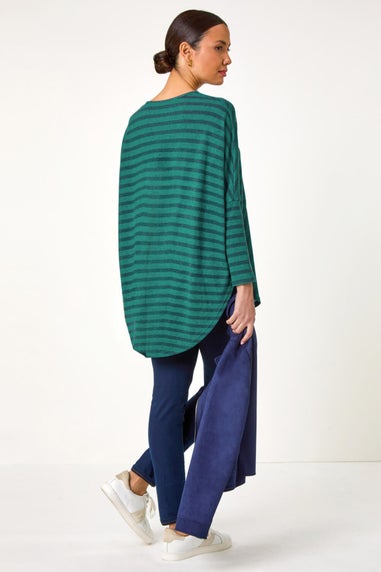 Roman Teal Contrast Stripe Stretch Jersey Top