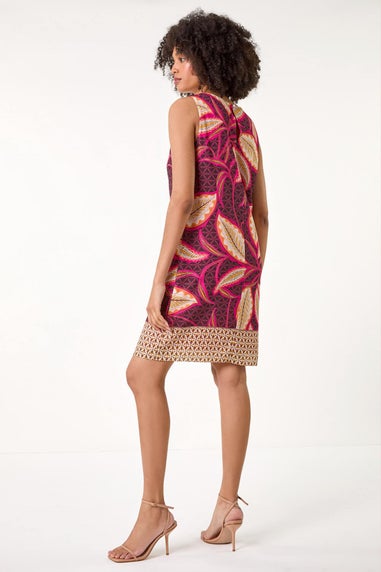 Roman Candy Pink Leaf Border Print Shift Dress