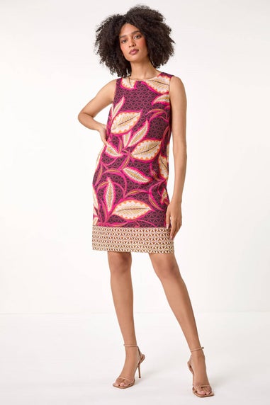 Roman Candy Pink Leaf Border Print Shift Dress