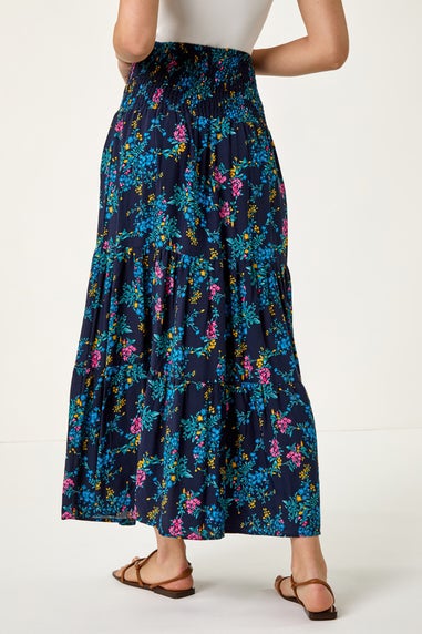 Roman Navy Floral Shirred Tiered Multiway Skirt Dress