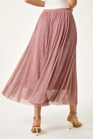 Roman Pink A-Line Shimmer Stretch Midi Skirt