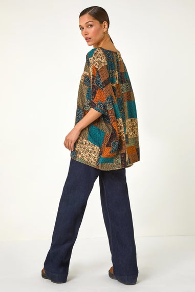 Roman Dark Green Paisley Patchwork Print Woven Top