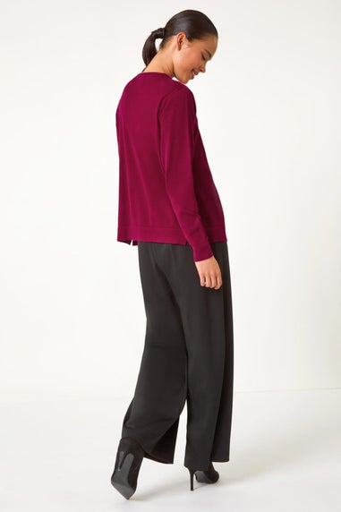 Roman Magenta Petite Plain Stretch Cardigan