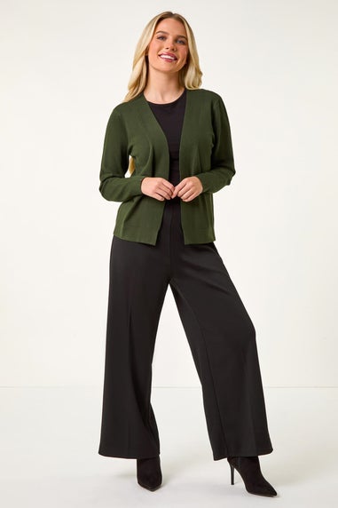 Roman Khaki Petite Plain Stretch Cardigan