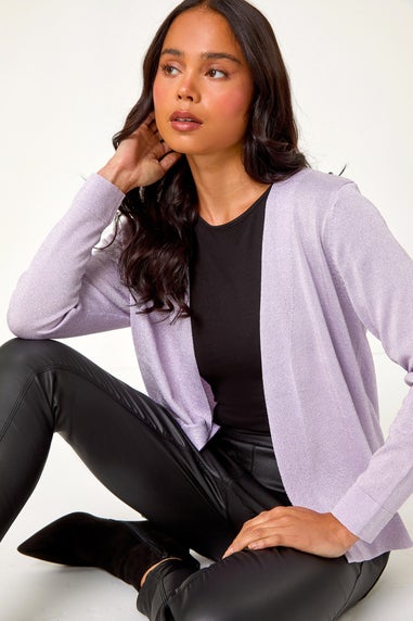 Roman Lilac Petite Sparkle Open Knit Cardigan