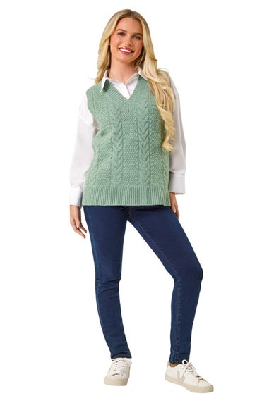 Roman Sage Petite Cable Knitted Vest