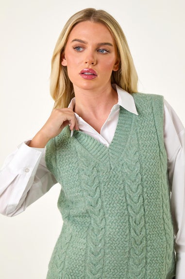 Roman Sage Petite Cable Knitted Vest