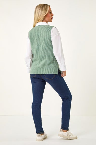 Roman Sage Petite Cable Knitted Vest