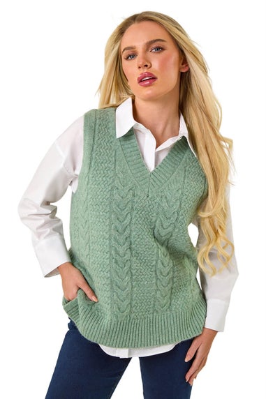 Roman Sage Petite Cable Knitted Vest