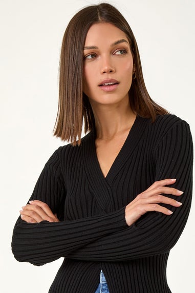 Roman Black Cable Split Detail Rib Jumper