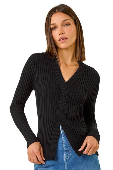 Roman Black Cable Split Detail Rib Jumper