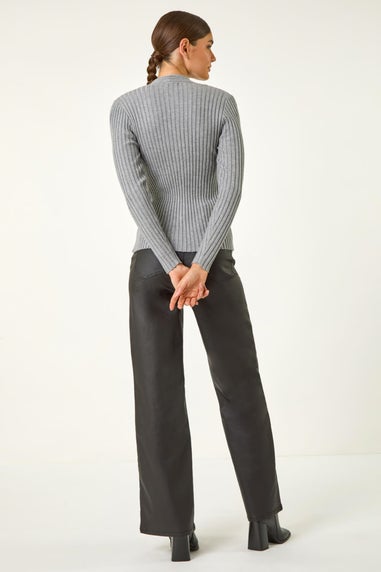 Roman Grey Cable Split Detail Rib Jumper