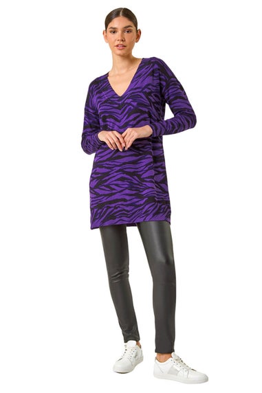 Roman Purple Animal Print V-Neck Jumper