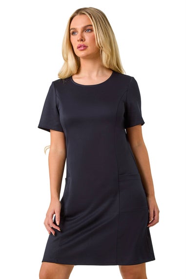 Roman Navy Petite Stretch Ponte Detail Dress