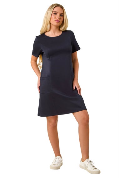 Roman Navy Petite Stretch Ponte Detail Dress