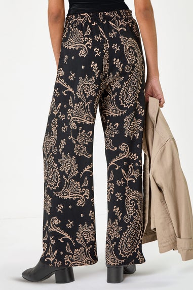 Roman Black Paisley Print Textured Jersey Trousers