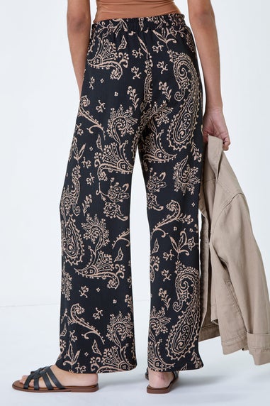 Roman Black Paisley Print Textured Jersey Trousers