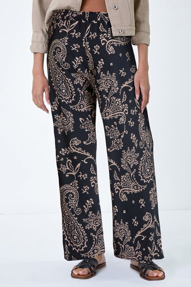 Roman Black Paisley Print Textured Jersey Trousers