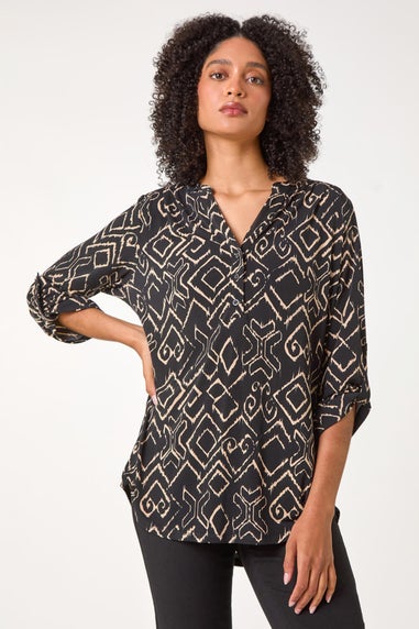 Roman Black Abstract Print Stretch Jersey Shirt