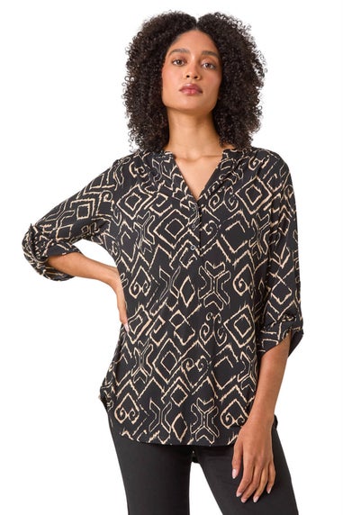 Roman Black Abstract Print Stretch Jersey Shirt