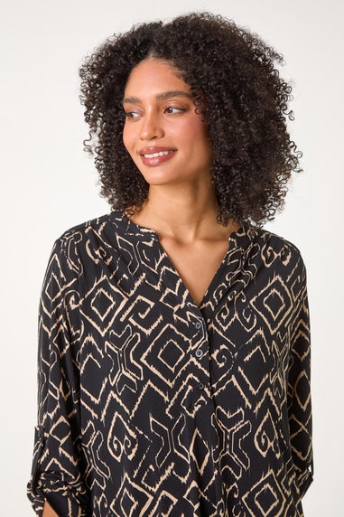 Roman Black Abstract Print Stretch Jersey Shirt