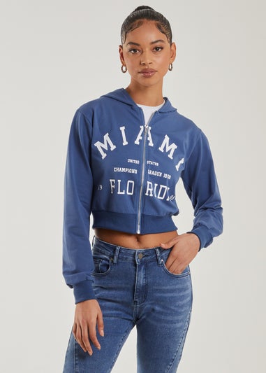 Pink Vanilla Navy Miami Slogan Zip Up Hoodie