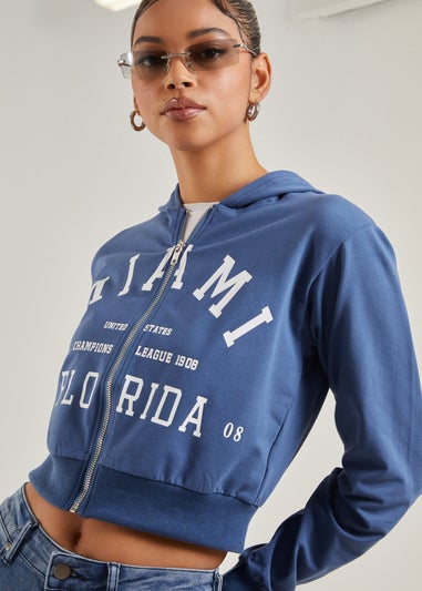 Pink Vanilla Navy Miami Slogan Zip Up Hoodie