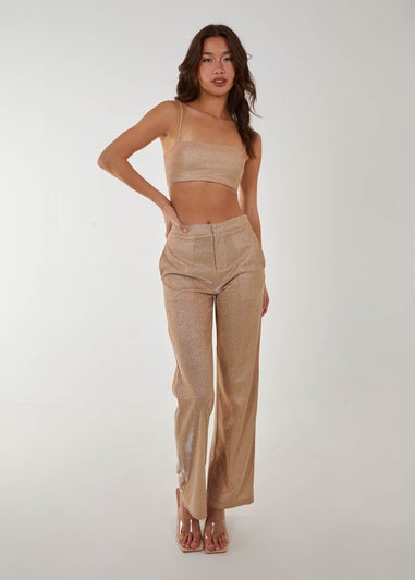 Pink Vanilla Champagne Metallic Straight Leg Trousers