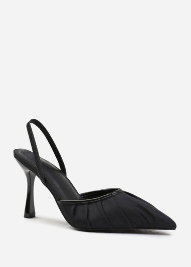 Where's That From Black Satin Maldives Pointed Toe Heels