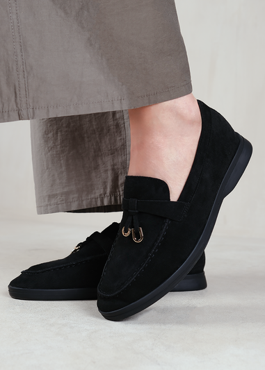 Where's That From Black Suede Pegasus Slip On Trim Loafers