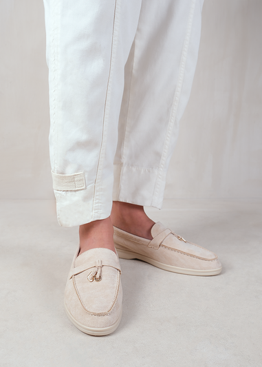 Where's That From Beige Suede Pegasus Slip On Trim Loafers