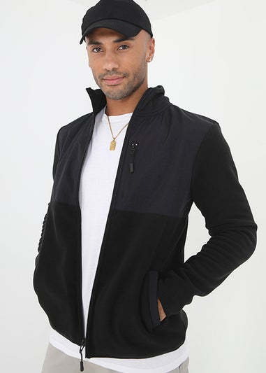 Brave Soul Black Funnel Neck Fleece Mix Jacket