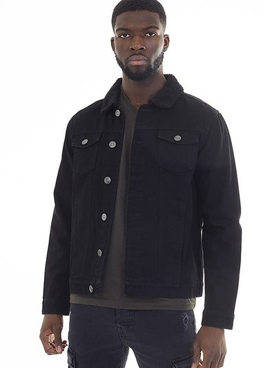 Brave Soul Black Borg Collar Denim Jacket Matalan