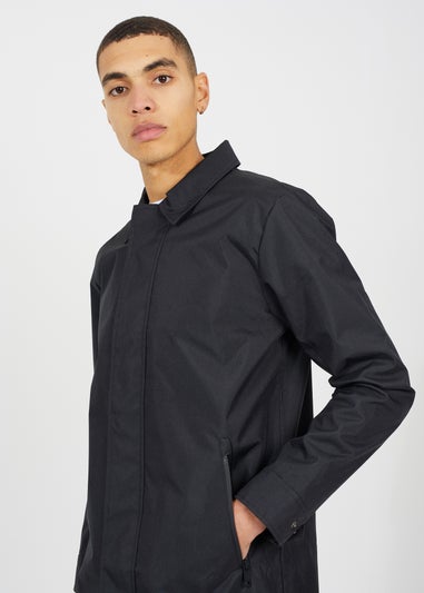 Brave Soul Black Oxford Long Length Zip Through Mac