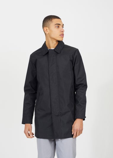 Brave Soul Black Oxford Long Length Zip Through Mac