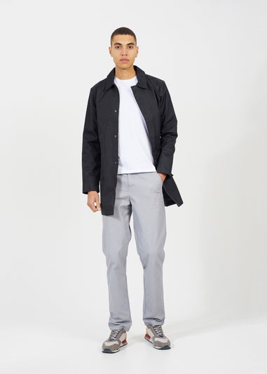 Brave Soul Black Oxford Long Length Zip Through Mac