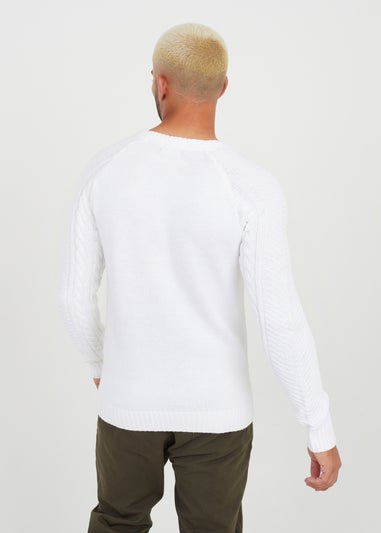 Brave Soul White Crew Neck Cable Knitted Jumper