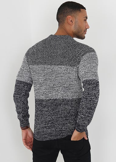 Brave Soul Grey Crew Neck Colourblock Jumper