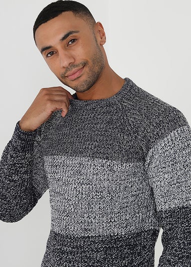 Brave Soul Grey Crew Neck Colourblock Jumper
