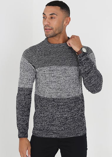 Brave Soul Grey Crew Neck Colourblock Jumper
