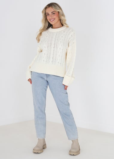 Brave Soul Ivory Crew Neck Cable Knit Jumper