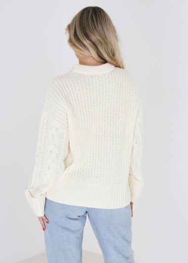 Brave Soul Ivory Crew Neck Cable Knit Jumper