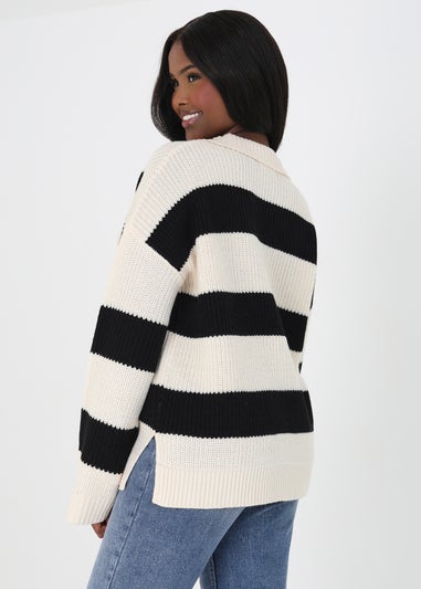 Brave Soul Cream Open Collar Fisherman Knit Jumper