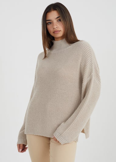 Brave Soul Stone Turtle Neck Oversized Jumper