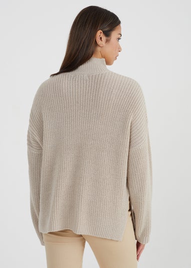 Brave Soul Stone Turtle Neck Oversized Jumper