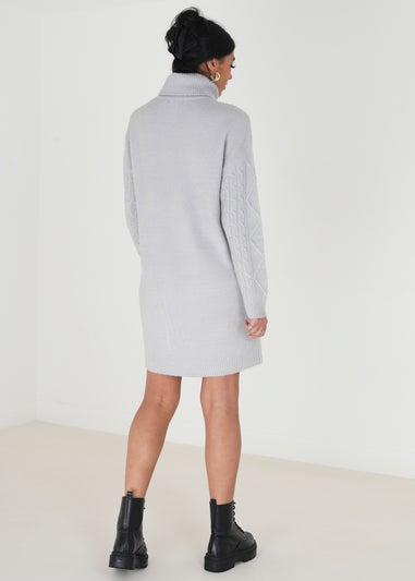 Brave Soul Grey Roll Neck Cable Knit Jumper Dress